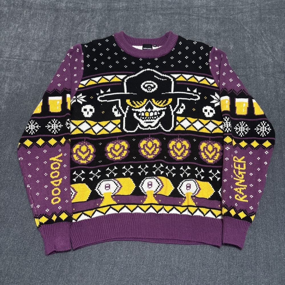Voodoo Ranger Sweater Mens XL Purple Black Skull Beer Christmas Holiday Ugly